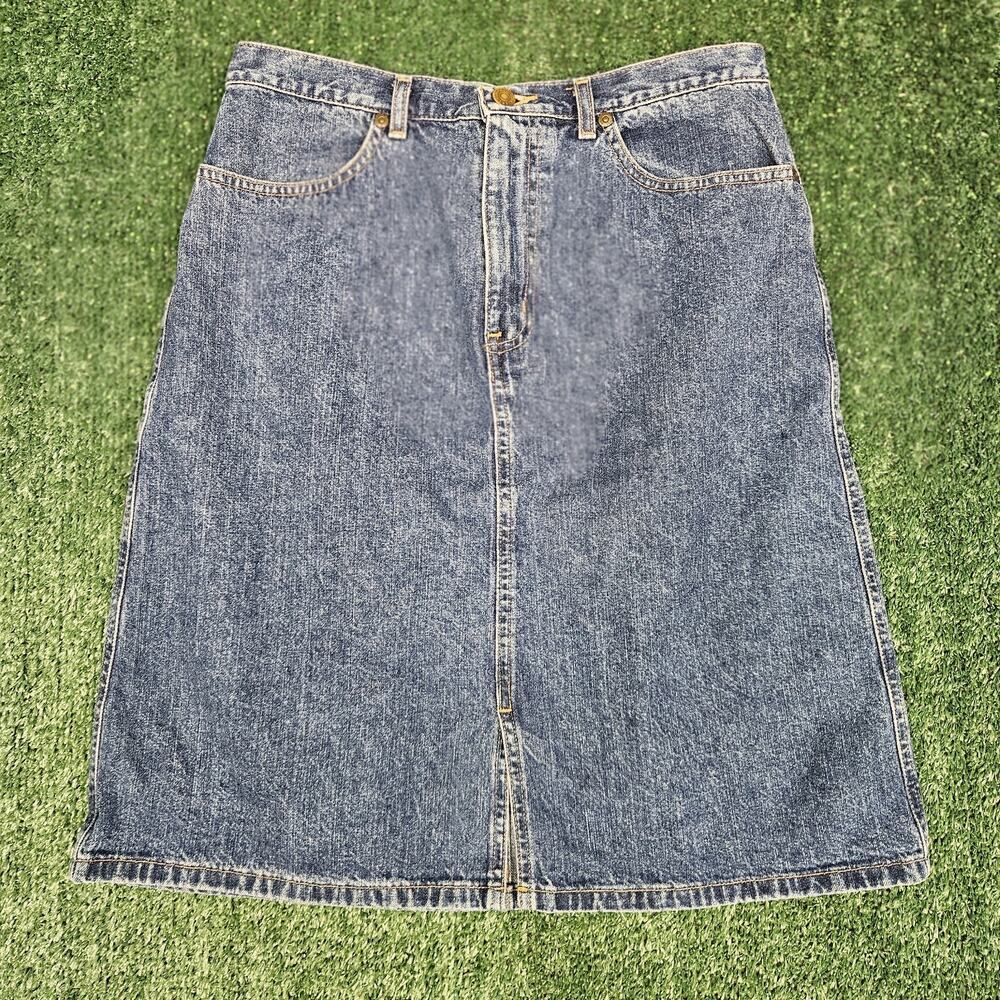 Eddie Bauer Women's Blue Denim Jean Pencil Skirt Size 10, Zipper, Pockets
